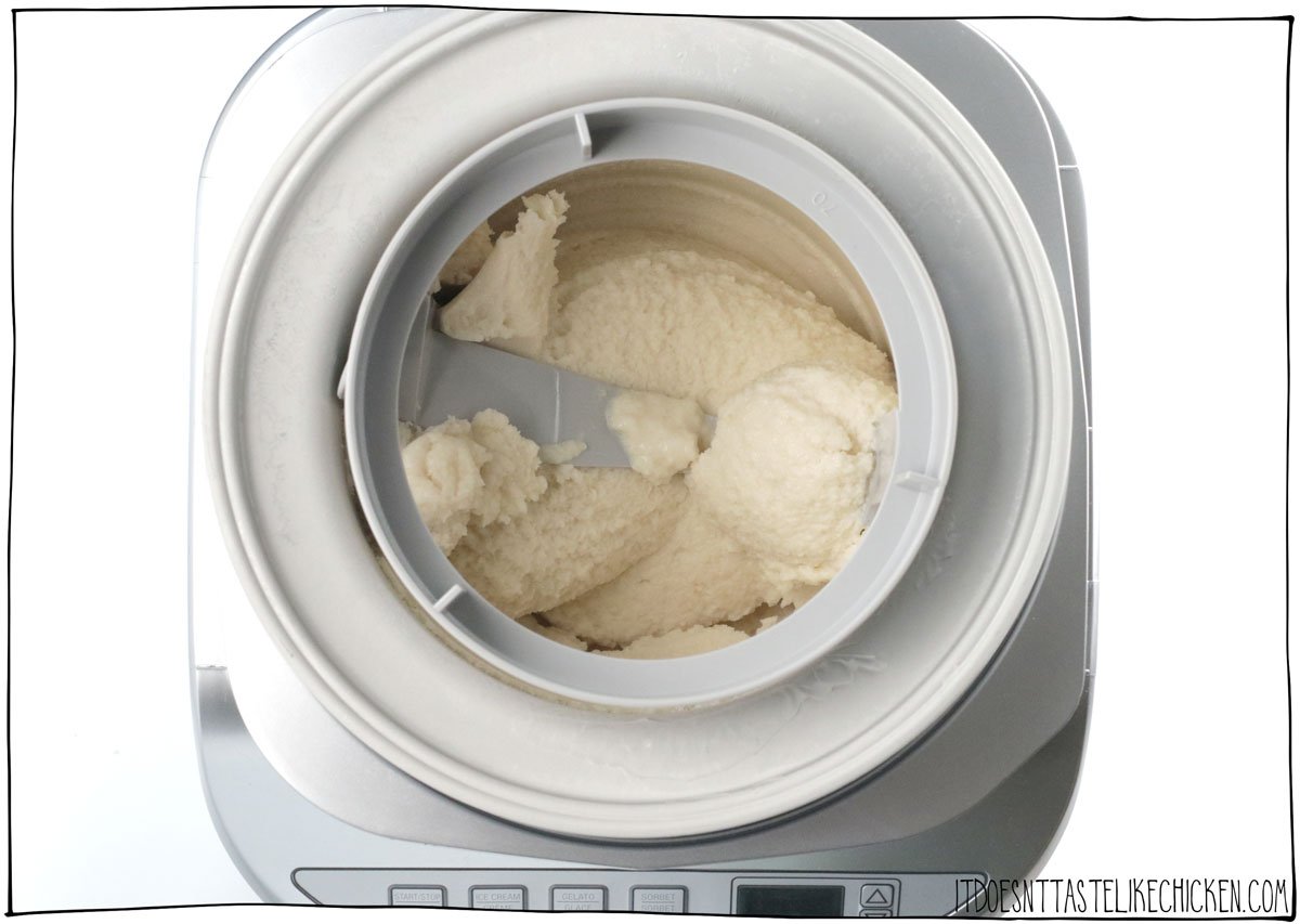 Pour the mixture into an ice cream machine and turn until thick and creamy (about 25 minutes).