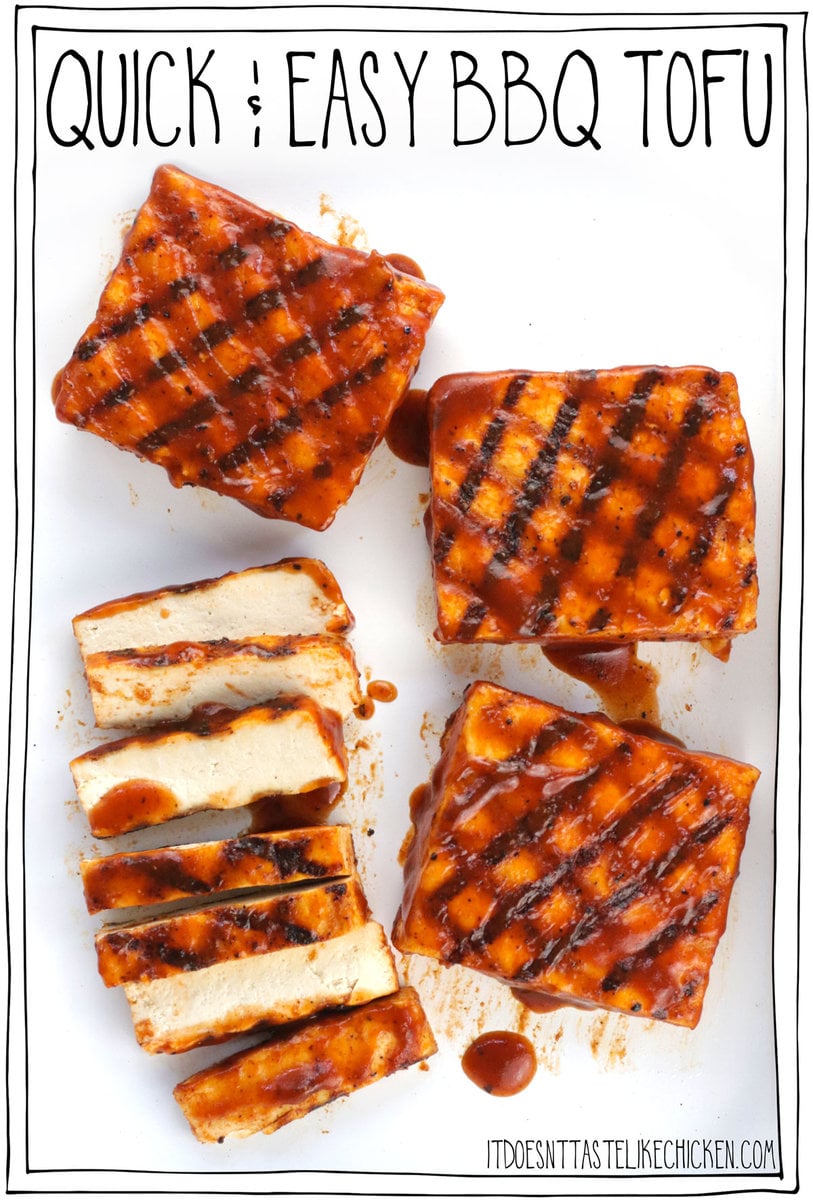 Quick & Easy BBQ Tofu is the perfect addition to your summer BBQ meal. Just 6 easy ingredients and 10 minutes of grilling time are all it takes to make this tender juicy tofu that's smothered in your favorite barbecue sauce. Pair with your favorite side dishes for the perfect vegan and vegetarian-friendly summer meal. Yum!!