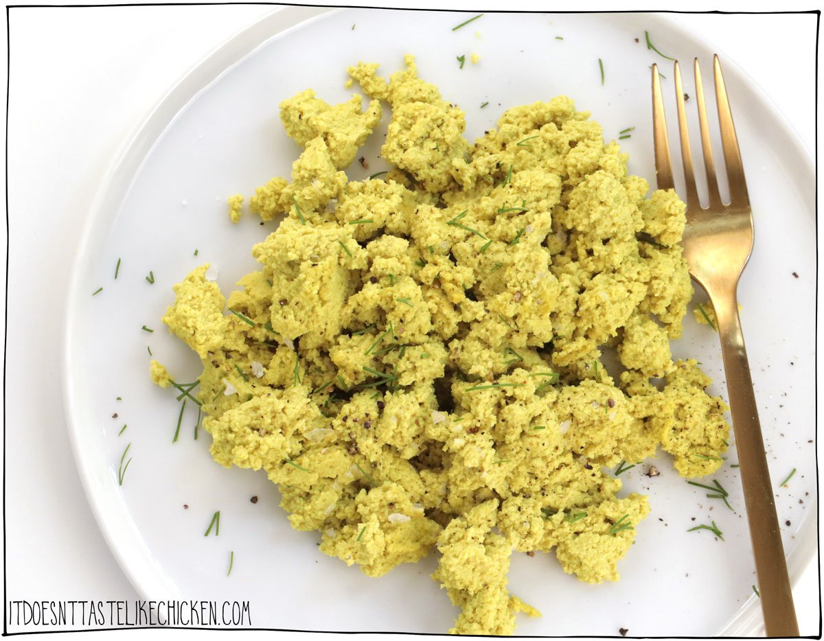 This Vegan Scrambled Eggs is made from pumpkin seeds! This scramble is fluffy, creamy, and super delicious. It's also low in calories and high in protein.