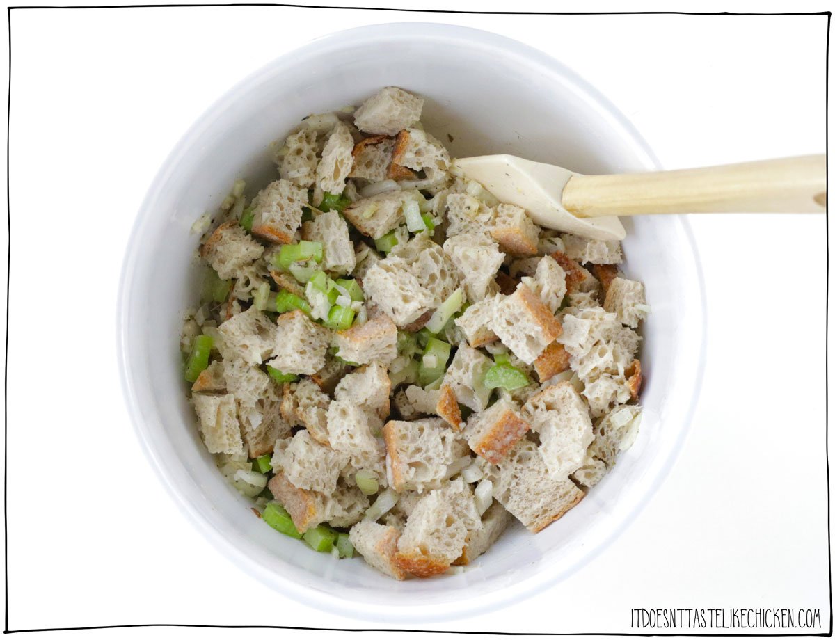 Mix the stuffing ingredients in a bowl.