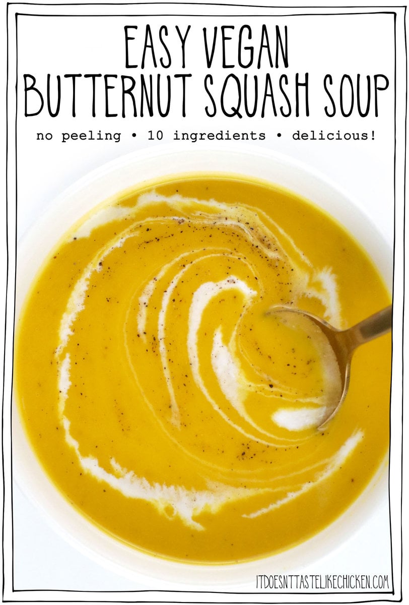 My Easy Butternut Squash Soup Recipe is here! I share a clever hack to make this soup quick and easy to prepare with just 10 simple ingredients. The butternut squash soup is enhanced with sage, and nutmeg, and optionally add coconut milk for a super creamy, luscious, healthy vegan and gluten-free soup. Ready to savor a bowl of comforting goodness in no time!