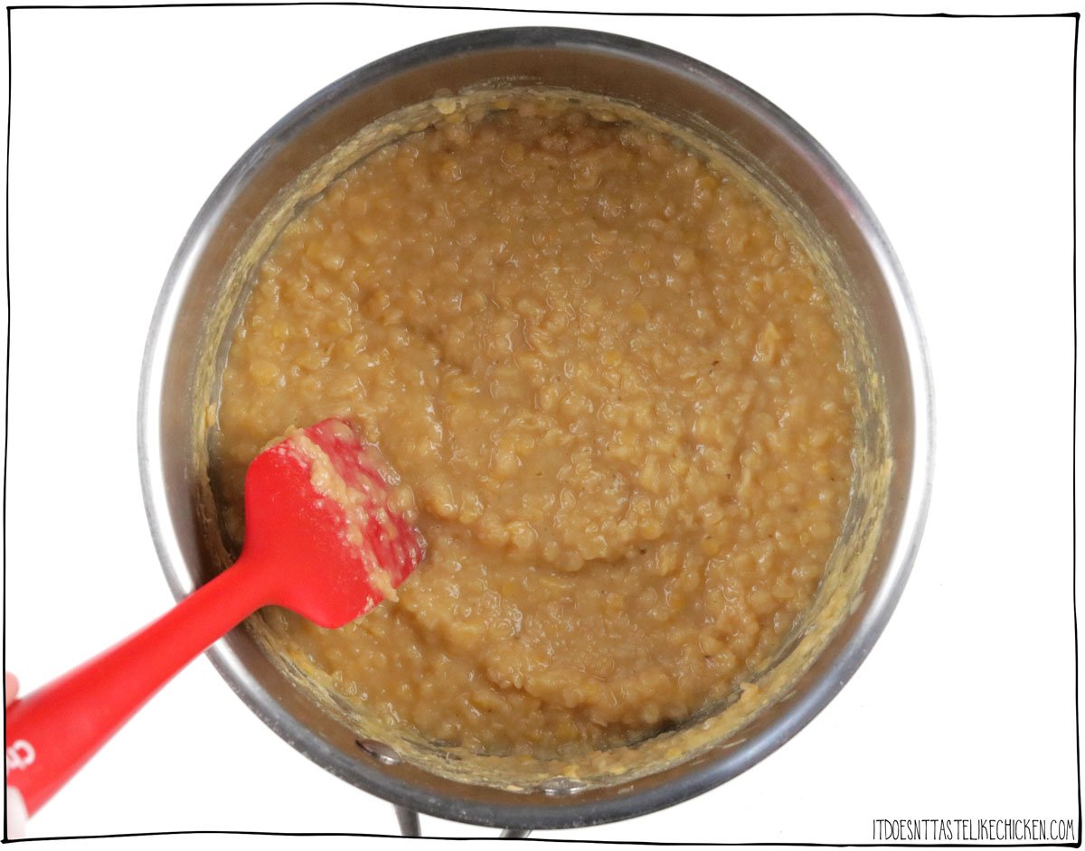 Cook the red lentils until they are mushy and the water is absorbed.
