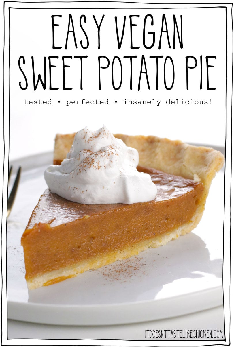 This Easy Vegan Sweet Potato Pie is an absolute breeze to make and tastes even better than the original – you'd never guess it's vegan! This pie filling is made in a blender to make it extra creamy and super easy to make. This velvety sweet potato pie is insanely delicious and perfect for Thanksgiving or any holiday dessert.