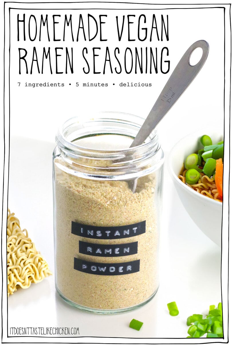 You know those little seasoning packets that come with instant ramen noodles? Well, say goodbye to those mystery ingredients and hello to a healthier, homemade version. Just 7 ingredients and 5 minutes to make, and you have your own Homemade Vegan Ramen Seasoning. Cook some noodles, stir in the seasoning, and top with your favorite veggies and you've got yourself a comforting bowl of ramen that's worlds apart from the store-bought stuff.