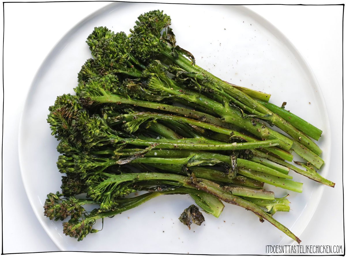 Roasted Broccolini is restaurant quality fancy but it's so quick and easy to make! Crispy, salty, and oh-so-delicious, roasted broccolini is the best easy side dish for any meal. This broccolini is so tasty that I can't resist eating it straight from the pan!