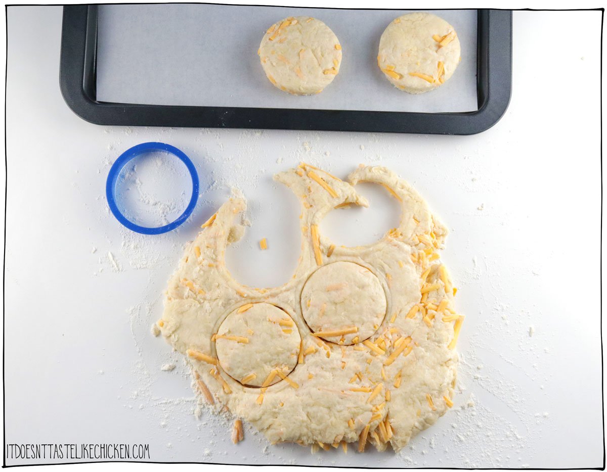 Flatten the dough and cut out biscuits
