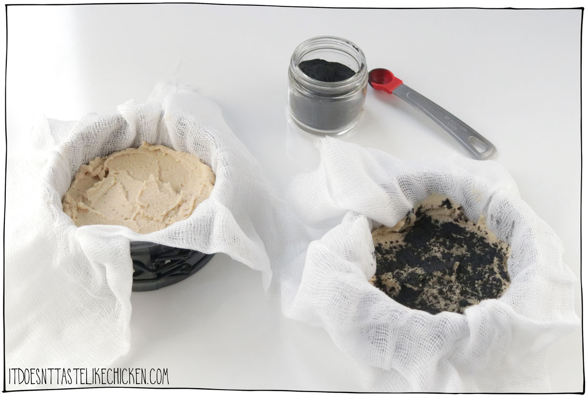 Line molds with cheesecloth and add the cheese. Add the charcoal if using.