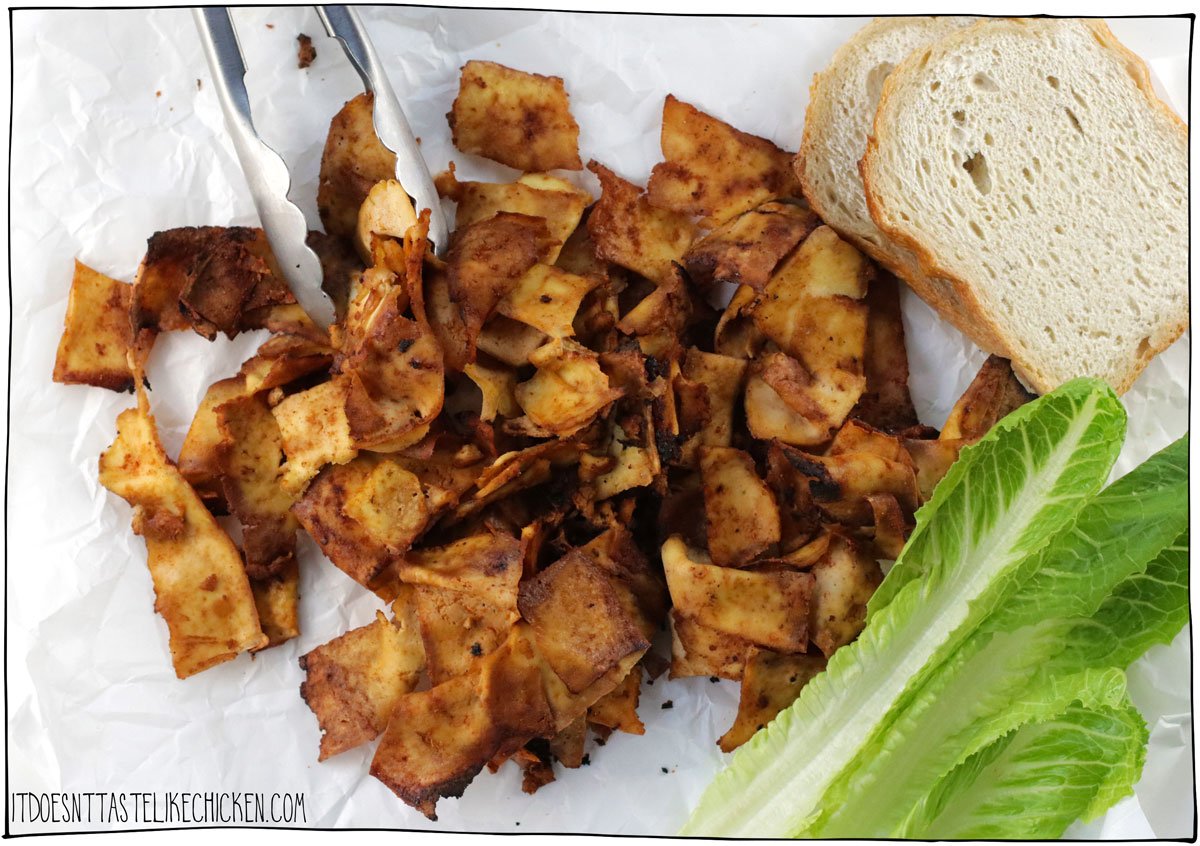This homemade Tofu Deli Meat is chewy, crispy, smoky, and salty. It's easy to make with just 5 ingredients, and it's also oil-free and has a gluten-free option! Even tofu haters will love it!