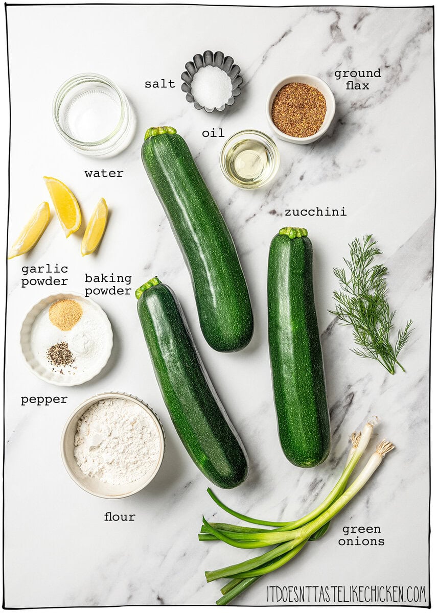 Ingredients for zucchini fritters.