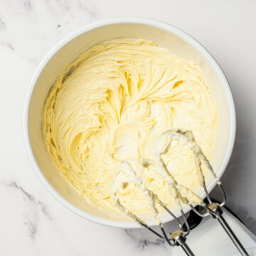Creaming butter for vegan frosting.