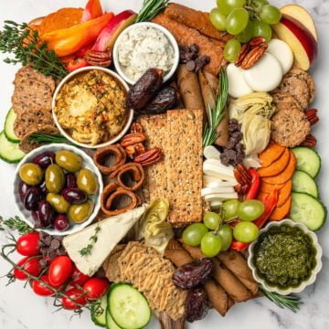 Finished vegan charcuterie board.
