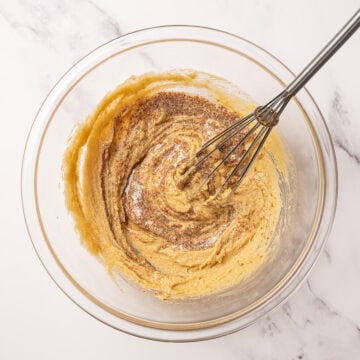 Whisking wet ingredients for blondies.