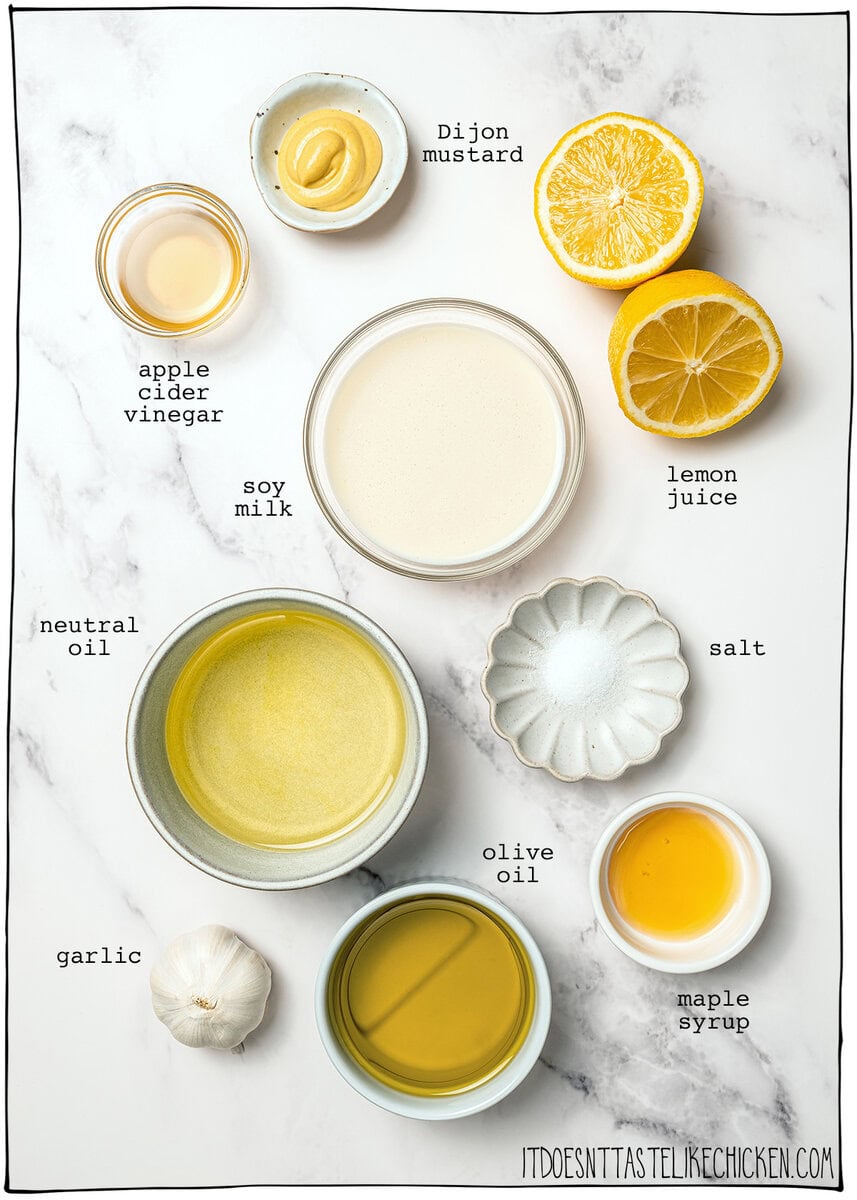 Creamy, garlicky, and full of bold flavor, this vegan garlic aioli is an easy recipe that instantly upgrades fries, sandwiches, and more! Ingredients for vegan garlic aioli.