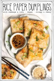 Plate of rice paper dumplings with text overlay that reads rice paper dumplings.