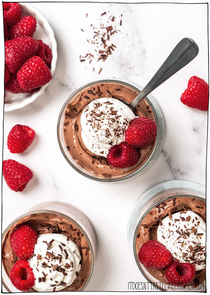 This Silken Tofu Chocolate Mousse is rich, silky, deeply chocolatey, and you’d never guess it’s made with tofu. Whips up in minutes! 3 cups of silken tofu chocolate mousse.
