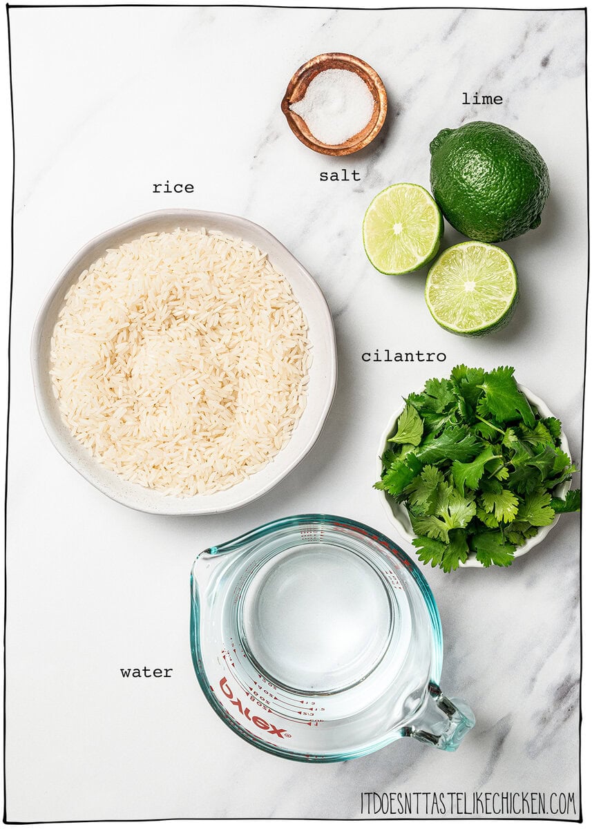 This easy Chipotle rice recipe is fluffy, lightly seasoned, and finished with fresh lime juice and cilantro for that signature fresh flavor! Ingredients for Chipotle rice recipe.