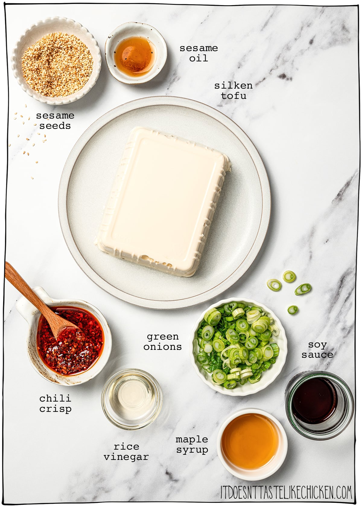 Ingredients for chili crisp silken tofu.