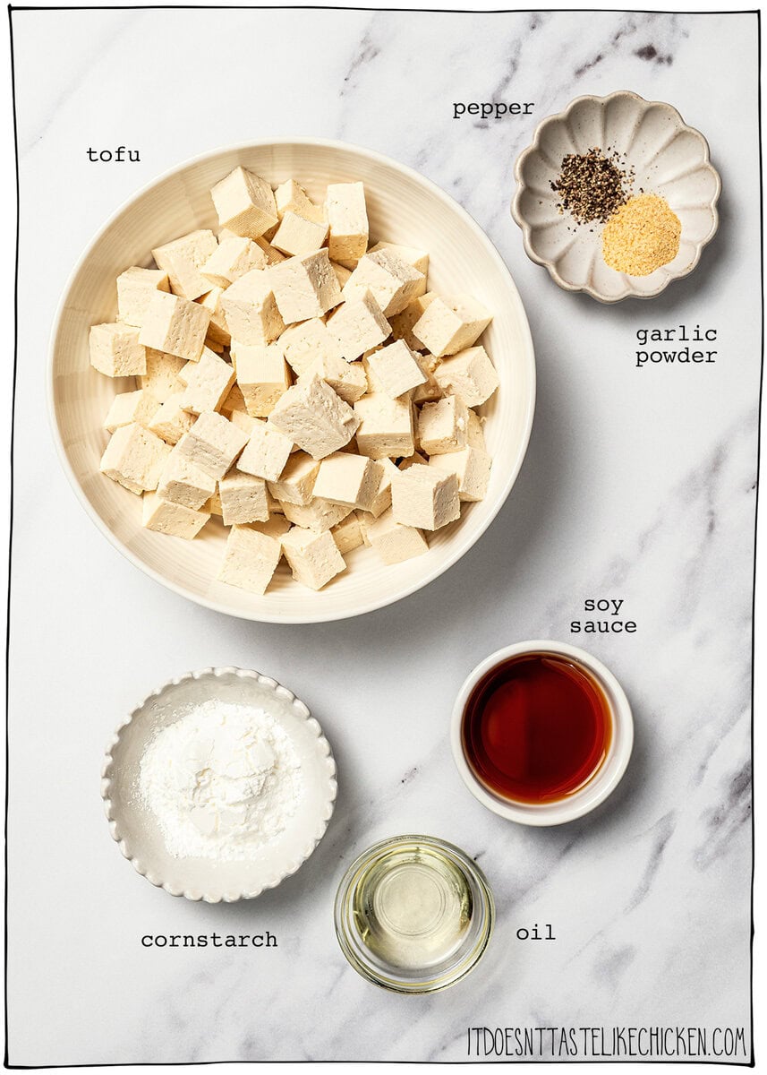 Whether you pan-fry, bake, or use an air fryer, this easy crispy tofu recipe turns out golden, flavorful, and delicious every single time! Ingredients for crispy tofu.