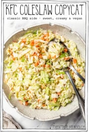 Bowl of coleslaw with text overlay that reads KFC coleslaw copycat.