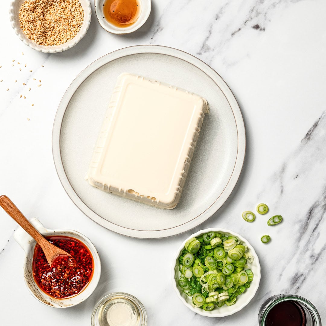 Silken tofu on plate.