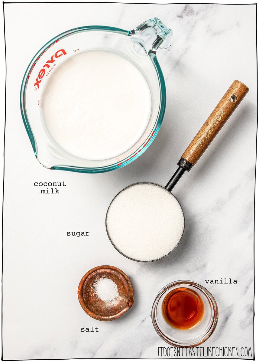 This easy vegan sweetened condensed milk is thick and creamy, perfect for using in dairy-free desserts and drinks. Just 2 ingredients! Ingredients for vegan sweetened condensed milk.